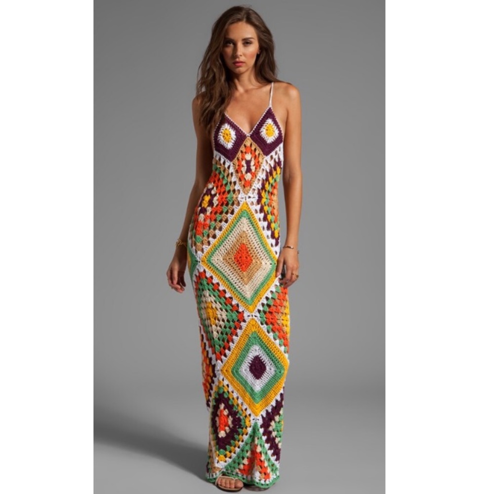 RARE INDAH CROCHET MAXI DRESS FREE PEOPLE ANTHROPOLOGIE HUNZA G HOUSE OF SUNNY